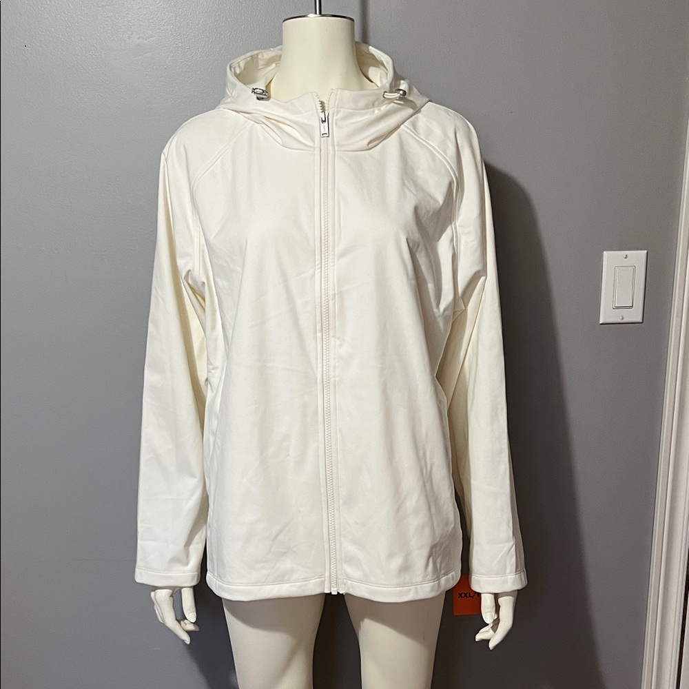 Women's Cream Hooded Zip-Up Utility Jacket